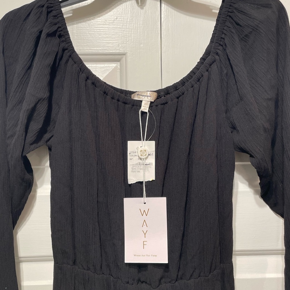 WAYF Dress Women’s XS Midi Off Shoulder Gauzy Pullover Black Side Slit NWT - Picture 10 of 10